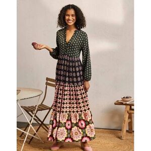 Boden Tiered Tea Dress In Hotch Potch Jersey Maxi Dress Size US 4 UK 6 Cotton